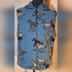 Blue Horse Print Full-zip Vest
